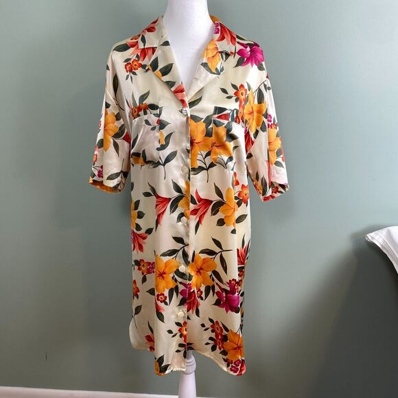 Victorias Secret Robe Chemise Set Womens Large Floral Satin Romantic 2 pc - Picture 5 of 15